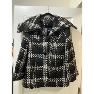 1 Madison Limited Collection Black White Plaid Wool Blend Boucle Coat Size 8